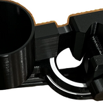 Mute Holder in stowed position, folds down to fit in your mute bag or trumpet case. Holds 5 mutes and a glass of your favourite beverage