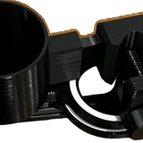 Mute Holder in stowed position, folds down to fit in your mute bag or trumpet case. Holds 5 mutes and a glass of your favourite beverage
