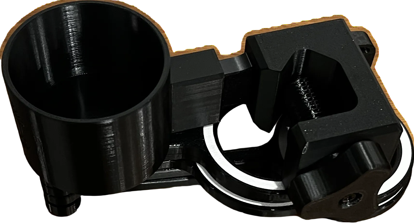 Mute Holder in stowed position, folds down to fit in your mute bag or trumpet case. Holds 5 mutes and a glass of your favourite beverage
